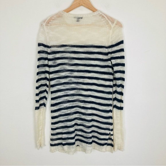 J. Crew white and nave blue open weave Breton stripe longline sweater. Medium - Picture 3 of 4